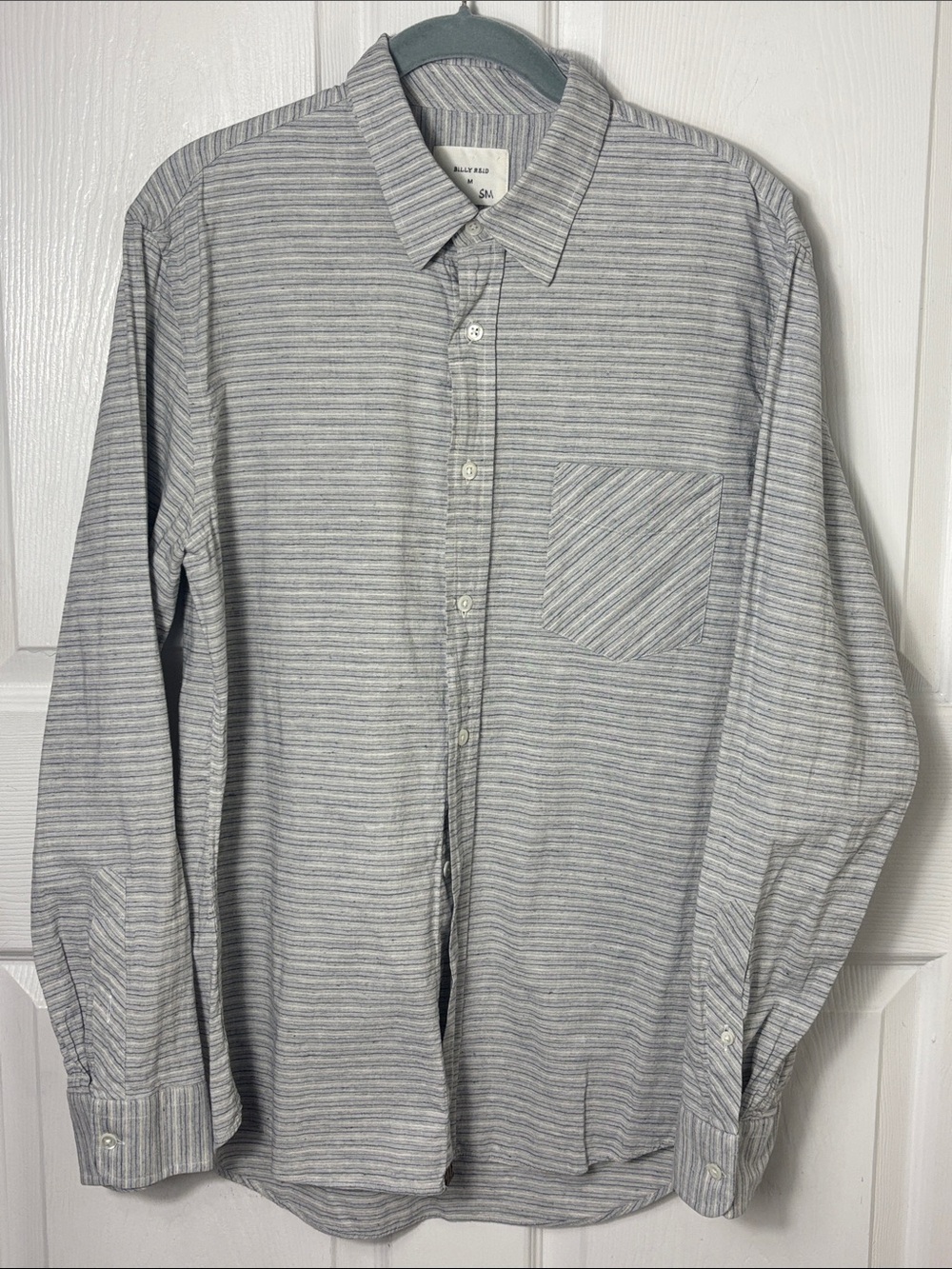 Billy Reid Men's Gray Striped Slim Fit Button-Down Shirt Size Medium 100% Cotton